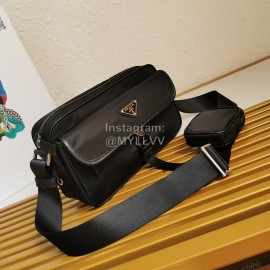 Prada Enamel Logo With Bag Pendant Simple Nylon Messenger Bag For Men Black 2vh074