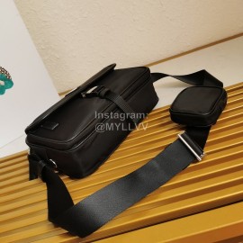Prada Enamel Logo With Bag Pendant Simple Nylon Messenger Bag For Men Black 2vh074