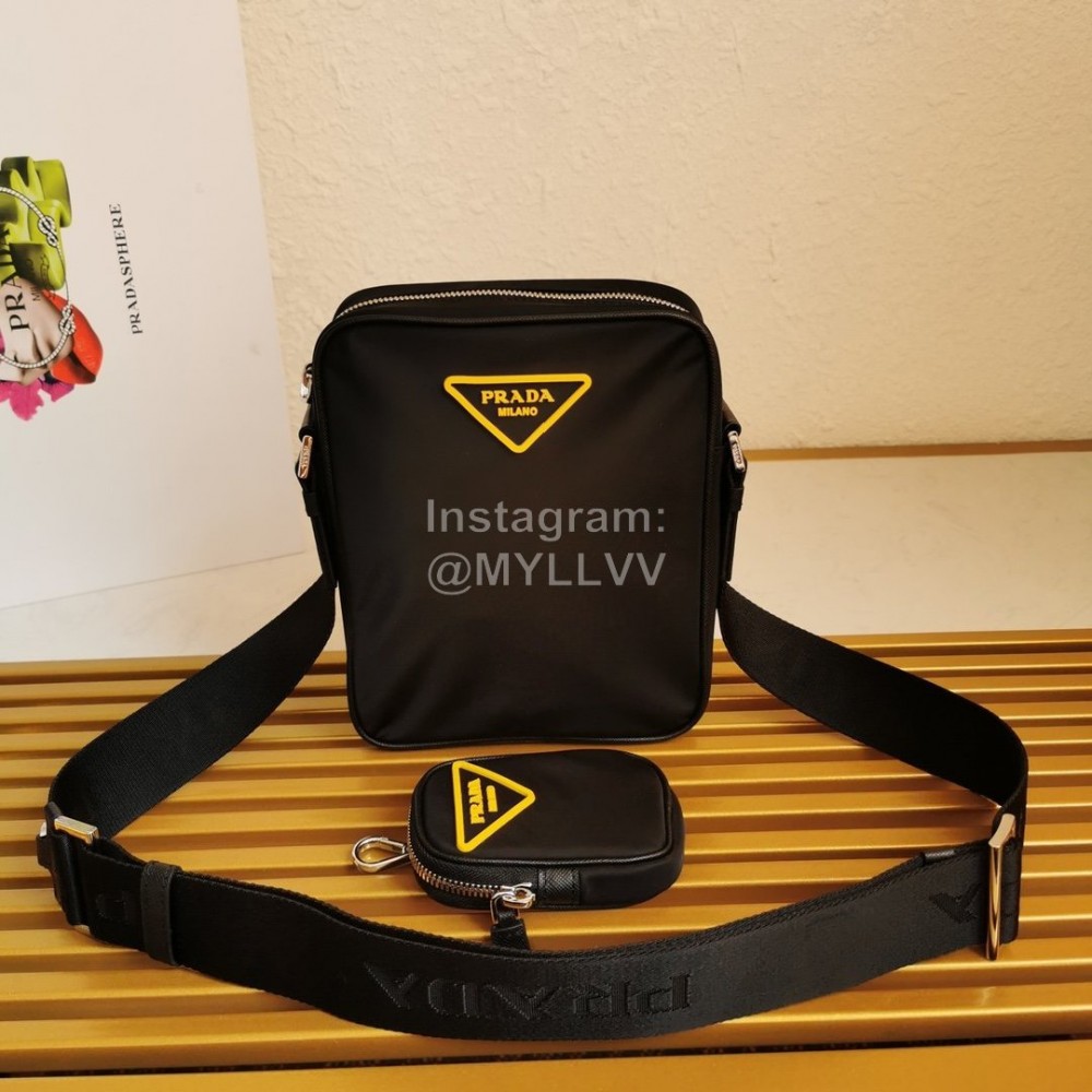 Prada Fashion Black With Small Bag Pendant Multi Compartment Shoulder Bag 2vh112