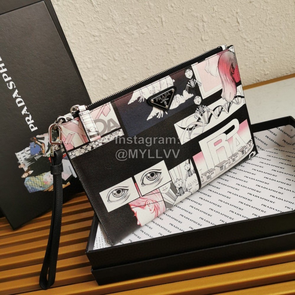 Prada Small Cartoon Printed Leather Fashion Handbag For Men 2ng005