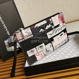 Prada Small Cartoon Printed Leather Fashion Handbag For Men 2ng005