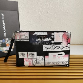 Prada Small Cartoon Printed Leather Fashion Handbag For Men 2ng005
