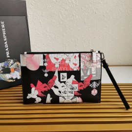 Prada Small Cartoon Printed Leather Fashion Handbag For Men 2ng005