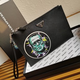 Prada Black Exquisite Printing Leather Fashion Han..