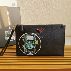 Prada Black Exquisite Printing Leather Fashion Handbag For Men 2nh005