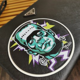 Prada Black Exquisite Printing Leather Fashion Handbag For Men 2nh005