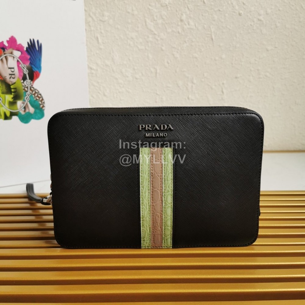 Prada Cross Grain Cowhide Exquisite Handbag For Men Green 2vf017