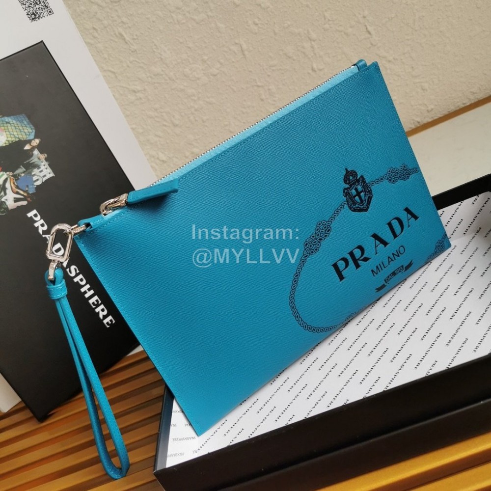 Prada Cross Grain Cowhide Simple New Handbag For Men Blue 2ng005