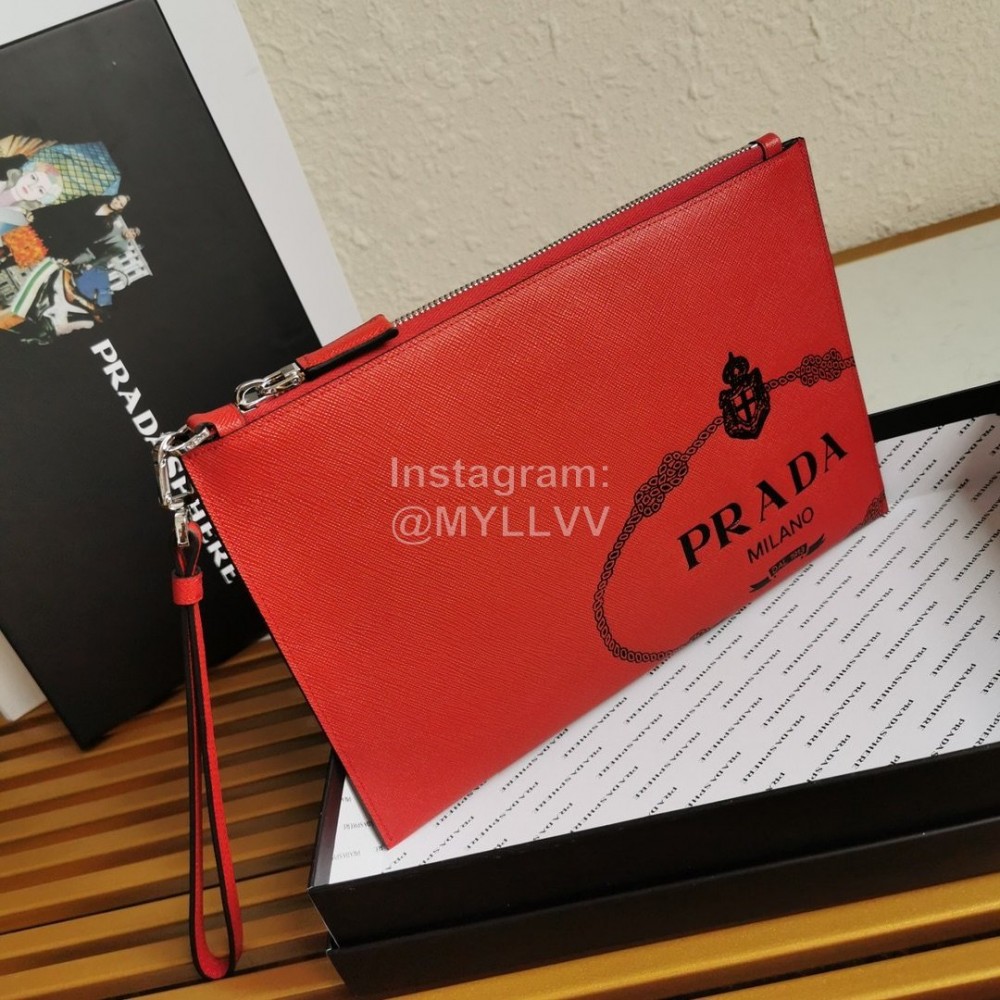 Prada Cross Grain Cowhide Simple New Handbag For Men Red 2ng005