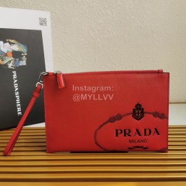 Prada Cross Grain Cowhide Simple New Handbag For Men Red 2ng005