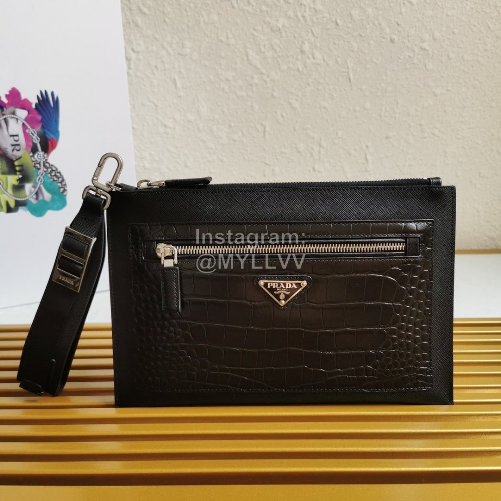 Prada Fashion Black Leather Hand Bag For Men 2nh009