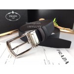 Prada Coffee Saffiano Leather Silver Pin Buckle 35mm Belt