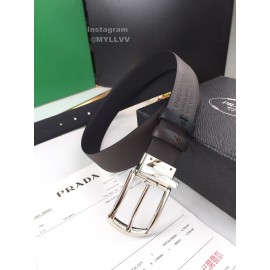 Prada Coffee Saffiano Leather Silver Pin Buckle 35mm Belt