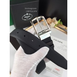 Prada Coffee Saffiano Leather Silver Pin Buckle 35mm Belt