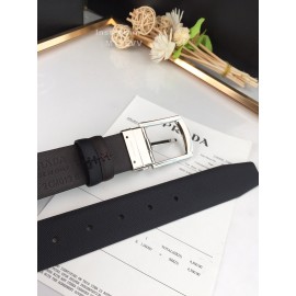 Prada Coffee Saffiano Leather Silver Pin Buckle 35mm Belt