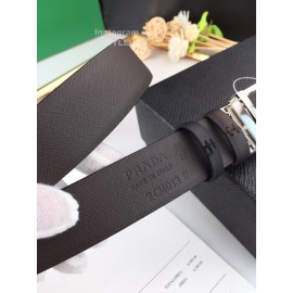 Prada Coffee Saffiano Leather Silver Pin Buckle 35mm Belt