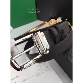 Prada Coffee Saffiano Leather Silver Pin Buckle 35mm Belt