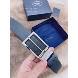 Prada Saffiano Leather Silver Pin Buckle 35mm Belt For Men 
