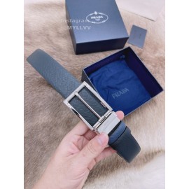 Prada Saffiano Leather Silver Pin Buckle 35mm Belt For Men 