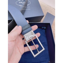 Prada Saffiano Leather Silver Pin Buckle 35mm Belt For Men 