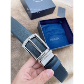 Prada Saffiano Leather Silver Pin Buckle 35mm Leisure Belt For Men 