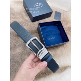 Prada Saffiano Leather Silver Pin Buckle 35mm Leisure Belt For Men 