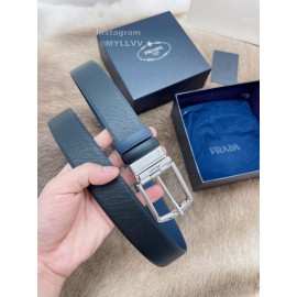 Prada Saffiano Leather Silver Pin Buckle 35mm Leisure Belt For Men 