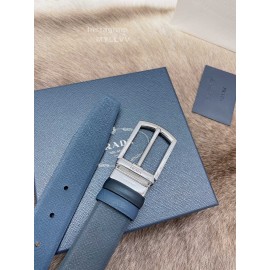 Prada Saffiano Leather Silver Pin Buckle 35mm Leisure Belt For Men 