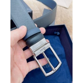 Prada Saffiano Leather Silver Pin Buckle 35mm Leisure Belt For Men 