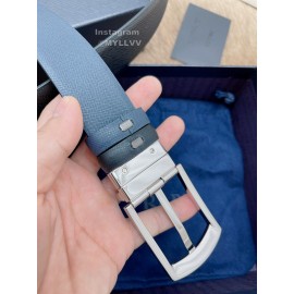 Prada Saffiano Leather Silver Pin Buckle 35mm Leisure Belt For Men 