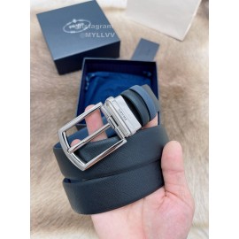 Prada Saffiano Leather Silver Pin Buckle 35mm Leisure Belt For Men 