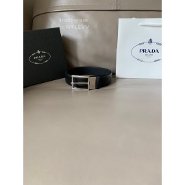 Prada Saffiano Leather Pin Buckle 34mm Belt For Men Black