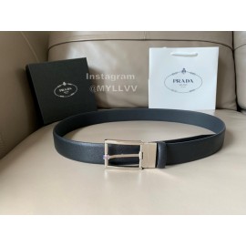 Prada Saffiano Leather Pin Buckle 34mm Belt For Men Black