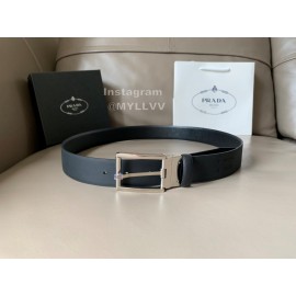 Prada Saffiano Leather Pin Buckle 34mm Belt For Men Black