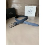 Prada Saffiano Leather Pin Buckle 34mm Belt For Men Blue