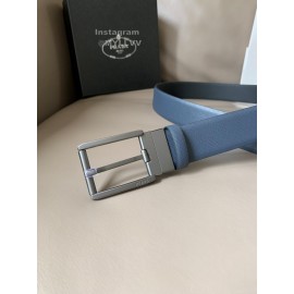 Prada Saffiano Leather Pin Buckle 34mm Belt For Men Blue