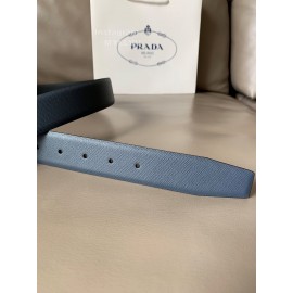 Prada Saffiano Leather Pin Buckle 34mm Belt For Men Blue
