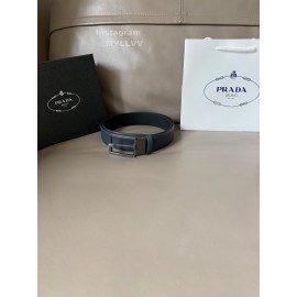 Prada Saffiano Leather Pin Buckle 34mm Belt For Men Blue