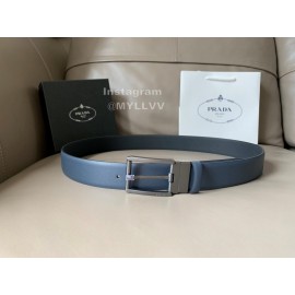 Prada Saffiano Leather Pin Buckle 34mm Belt For Men Blue