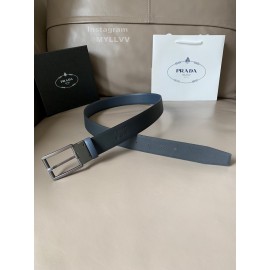 Prada Saffiano Leather Pin Buckle 34mm Belt For Men Blue