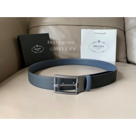 Prada Saffiano Leather Pin Buckle 34mm Belt For Men Blue