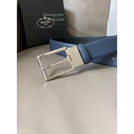 Prada Saffiano Leather Silver Pin Buckle 34mm Belt For Men Navy