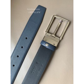 Prada Saffiano Leather Silver Pin Buckle 34mm Belt For Men Navy