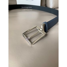 Prada Saffiano Leather Silver Pin Buckle 34mm Belt For Men Navy