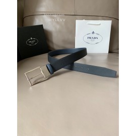 Prada Saffiano Leather Silver Pin Buckle 34mm Belt For Men Navy