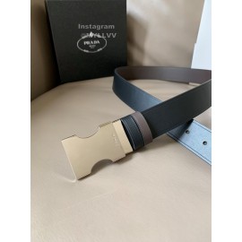 Prada Black Leather Silver Metal Swivel Buckle Belt For Men