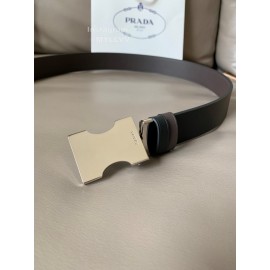 Prada Black Leather Silver Metal Swivel Buckle Belt For Men