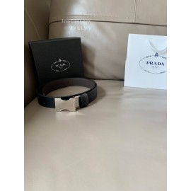 Prada Black Leather Silver Metal Swivel Buckle Belt For Men