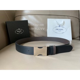 Prada Black Leather Silver Metal Swivel Buckle Belt For Men