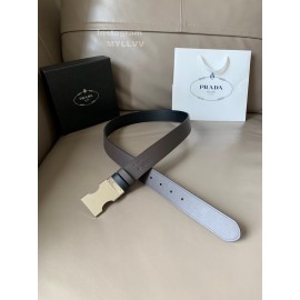 Prada Black Leather Silver Metal Swivel Buckle Belt For Men